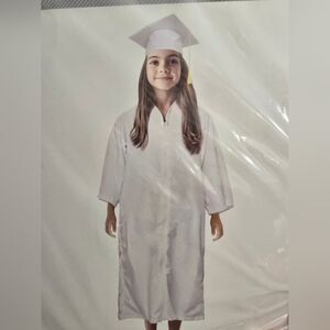 Graduation Childrens Cap and Gown for Ages 11Y-12Y, White, One Size